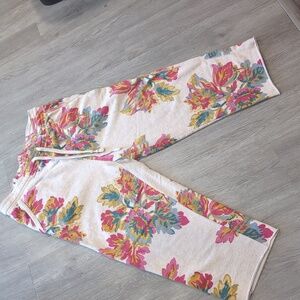 Saturday Sunday Anthropologie Wide Leg Lounge Pants Floral Pink Size XL